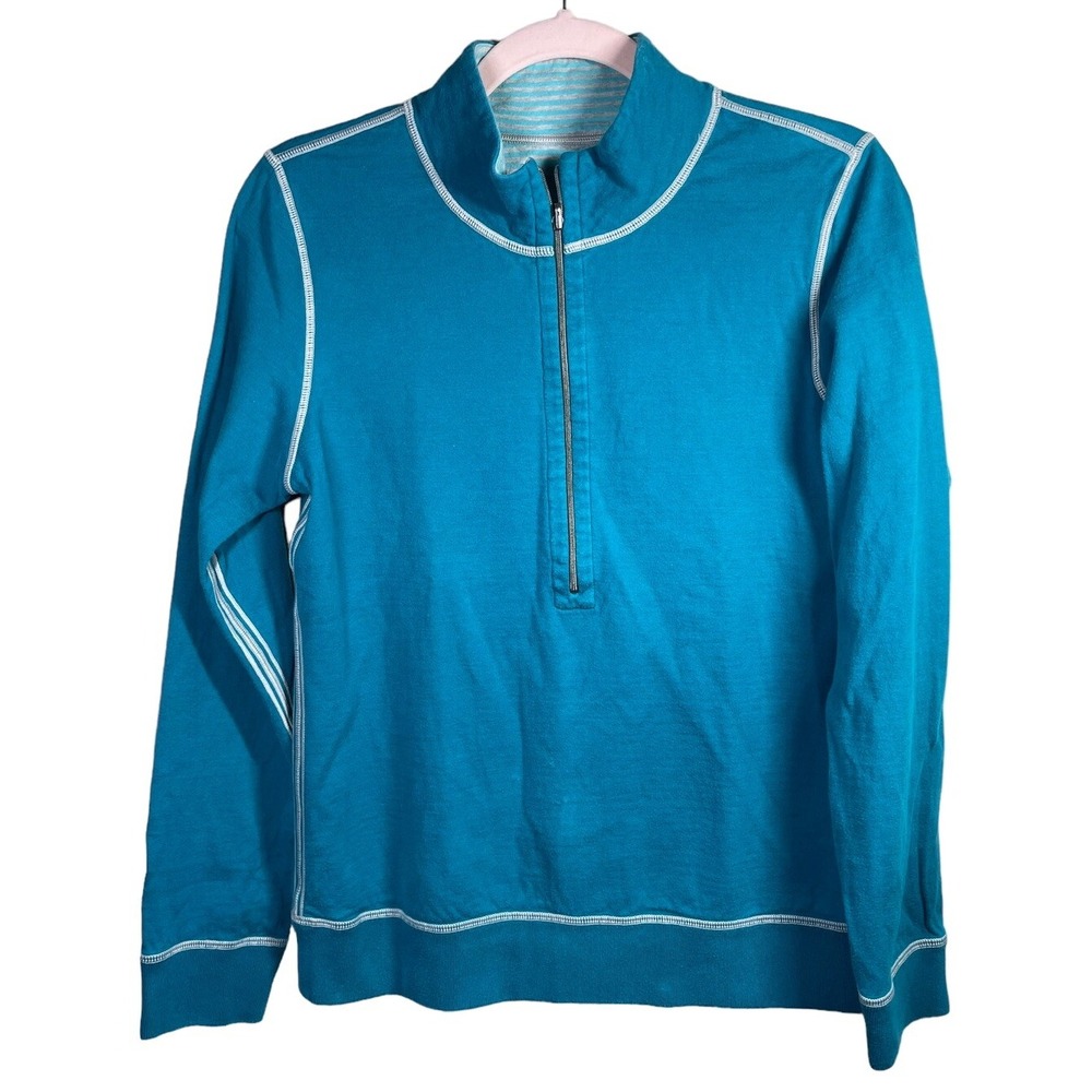 Tommy Bahama Reversible Teal Women's S Blue 1/2 Zip Mock Neck Sweater Pullover